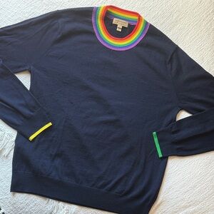 Burberry Navy Sweater with Rainbow Trim